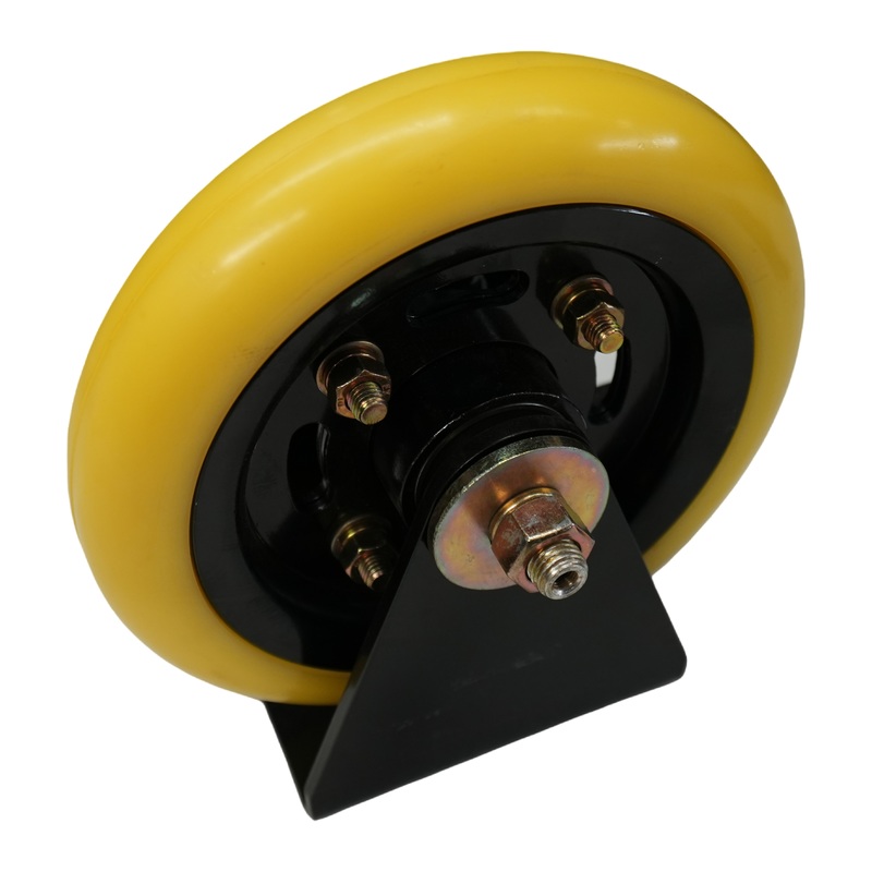 Sweeper Truck Suction Cup Traveling Wheel Assembly – Yellow Polyurethane, Stamped Hub, Solid, Aids Movement